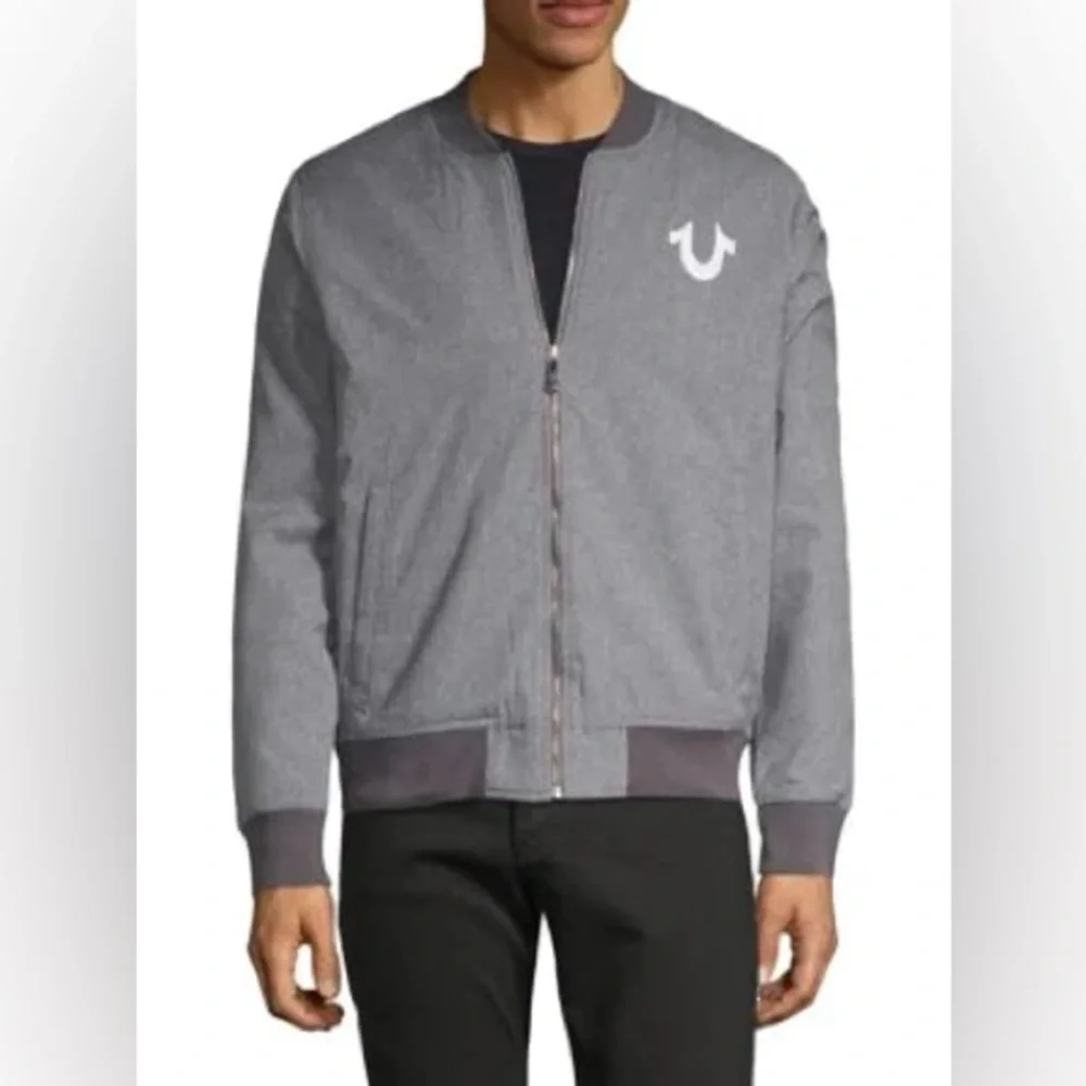True Religion Gray Bomber Jacket-Size Large